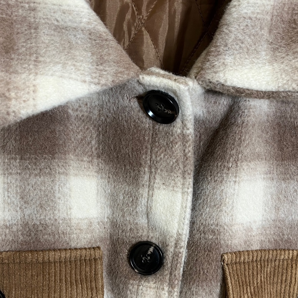 Vigoss Brown Cream Checkered Button Jacket - Picture 7 of 16
